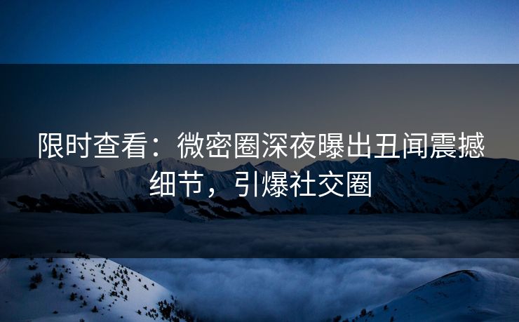 限时查看：微密圈深夜曝出丑闻震撼细节，引爆社交圈