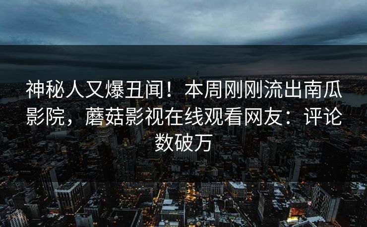 神秘人又爆丑闻！本周刚刚流出南瓜影院，蘑菇影视在线观看网友：评论数破万